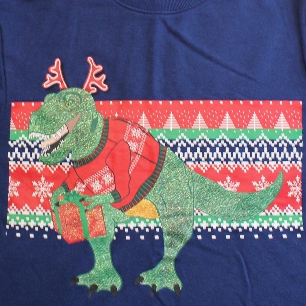 Holiday Time $32 Large Navy Blue Green Dinosaur T-Rex Ugly‎ Christmas Sweatshirt